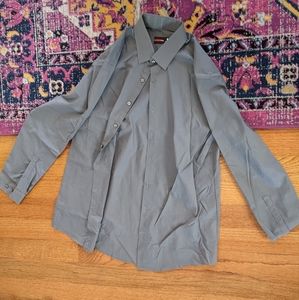 JF J Ferrar Gray Long Sleeve Button Up Dress Shirt Men's Size L 16-16.5 34-35